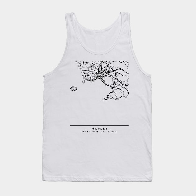 NAPLES ITALY BLACK CITY STREET MAP ART Tank Top by deificusArt